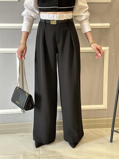 Premium Pantolon Palazzo Bel Detaylı Siyah