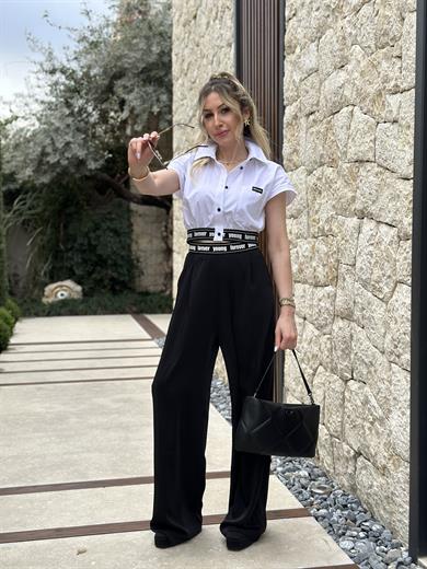 Premium Pantolon Palazzo Beli Lastikli Siyah