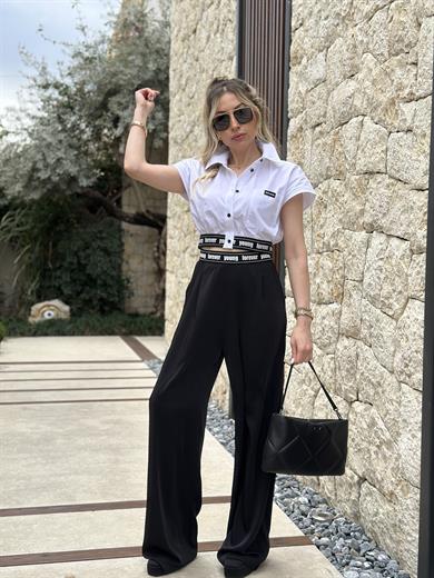 Premium Pantolon Palazzo Beli Lastikli Siyah