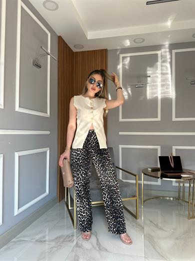 Premium Pantolon Yüksek Bel Leopar Desen