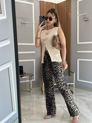 Premium Pantolon Yüksek Bel Leopar Desen