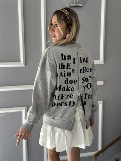 Premium Sweatshirt Sırtı Fermuar Deatylı Gri