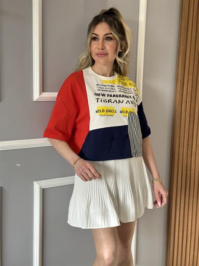 Premium T-shirt Lacivert-Kırmızı Mix  Ekru