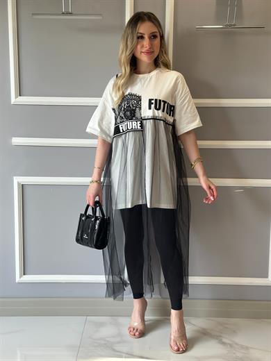 Premium Tül Detaylı T-shirt Siyah