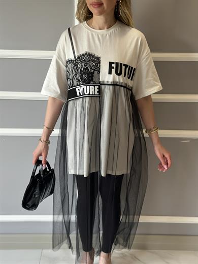 Premium Tül Detaylı T-shirt Siyah