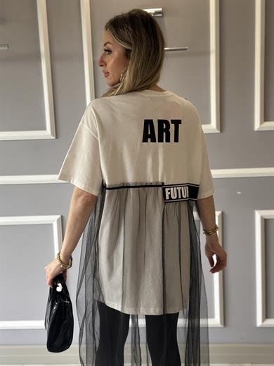 Premium Tül Detaylı T-shirt Siyah