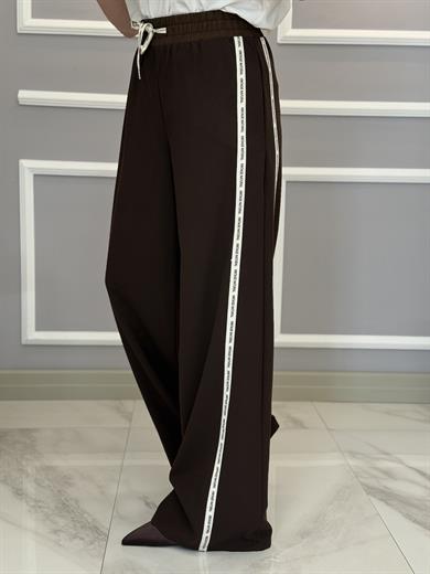 Premium Yan Şeritli Palazzo Kahverengi Pantolon