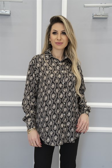 Şal Baskı Askı Gömlek Siyah