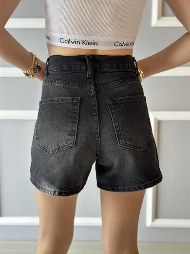 Şort Jeans Yıkamalı Füme