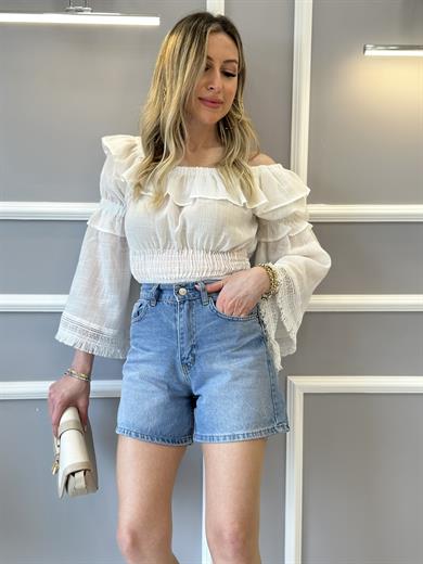 Şort Jeans Yıkamalı Mavi