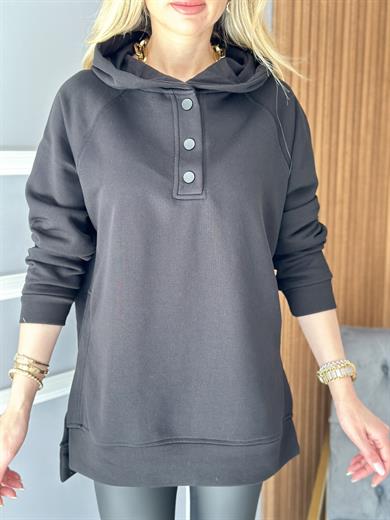 Sweatshirt Basic Oversize Yandan Yırtmaçlı Siyah