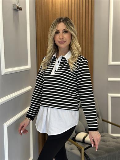 Sweatshirt Gömlek Detaylı Çizgili Mix