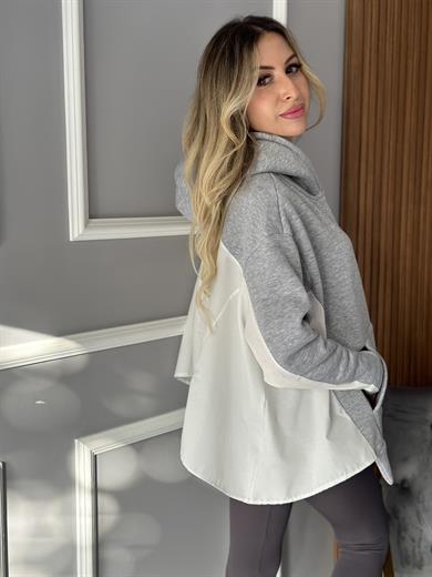 Sweatshirt Gri-Beyaz Gömlek Detaylı