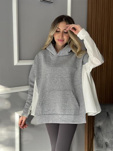 Sweatshirt Gri-Beyaz Gömlek Detaylı