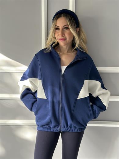 Sweatshirt Mix Fermuarlı Lacivert