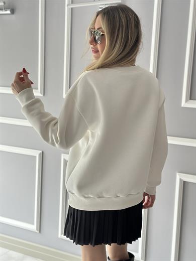 Sweatshirt Taşlı Girls Detaylı Ekru