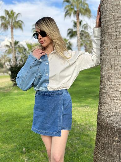 Tali Jeans Şort Etek Mavi