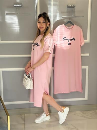 Th Elbise 106 cm Oversize Tek Yırtmaç Pembe
