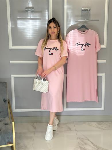 Th Elbise 106 cm Oversize Tek Yırtmaç Pembe