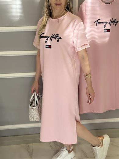 Th Elbise 106 cm Oversize Tek Yırtmaç Pembe
