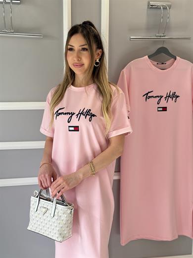 Th Elbise 106 cm Oversize Tek Yırtmaç Pembe