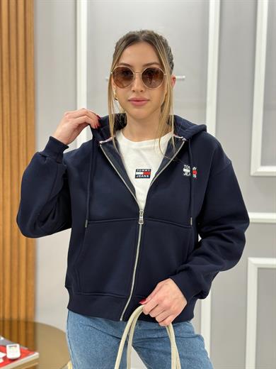 Th Fermuarlı Ceket Sweat Şardonlu Boyu 55 cm Lacivert 
