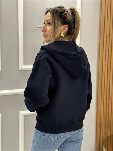 Th Fermuarlı Ceket Sweat Şardonlu Boyu 55 cm Lacivert 