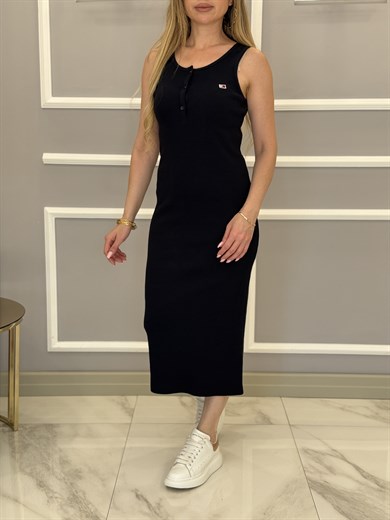 TH Fitilli Likralı Boyu 120 cm Lacivert Elbise 