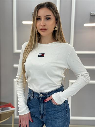 Th Oversize Basic Likralı Bluz Beyaz 65cm Boy 