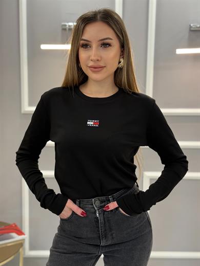 Th Oversize Basic Likralı Bluz Siyah 65cm Boy 