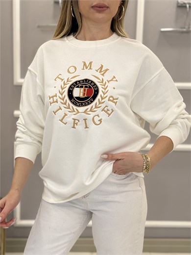 TH Premium Gold Nakışlı Sweatshirt Beyaz