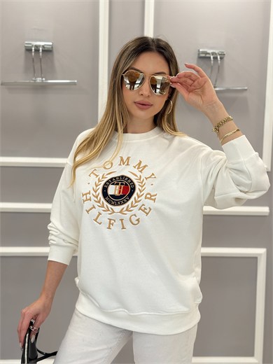 TH Premium Gold Nakışlı Sweatshirt Beyaz