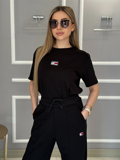Th Premium Nakış Yazılı Siyah Tişört 