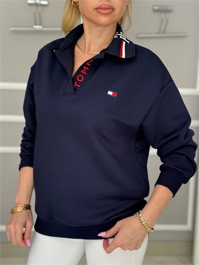 TH Premium Yakası Yazı Detaylı Sweatshirt Lacivert