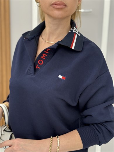 TH Premium Yakası Yazı Detaylı Sweatshirt Lacivert