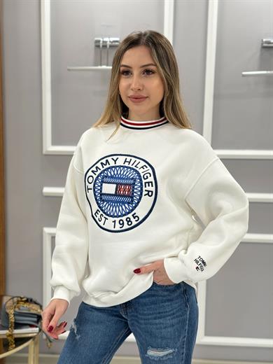 Th Şardonlu Nakış Detaylı Boyu 65cm Sweat Beyaz 