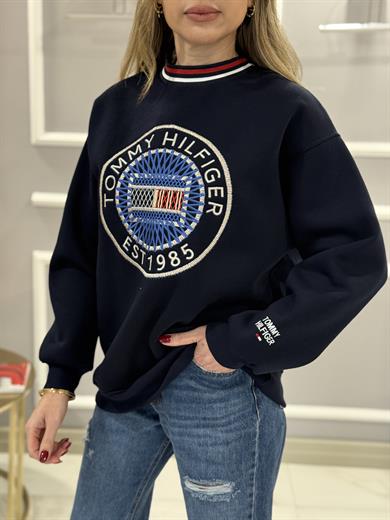Th Şardonlu Nakış Detaylı Boyu 65cm Sweat Lacivert 