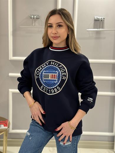 Th Şardonlu Nakış Detaylı Boyu 65cm Sweat Lacivert 