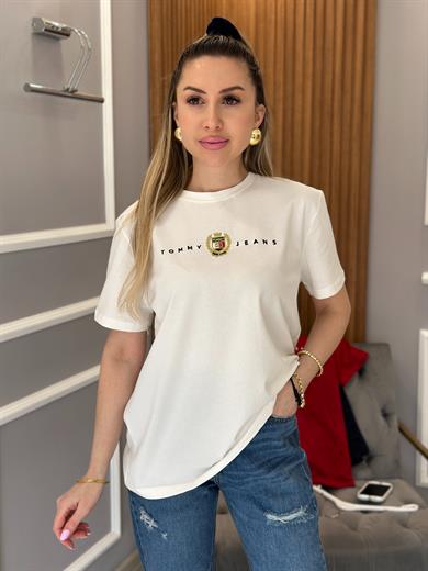Th T-shirt Gold Arma Detaylı Beyaz