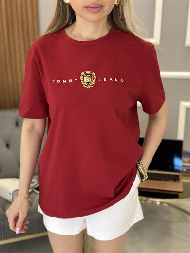 Th T-shirt Gold Arma Detaylı Bordo