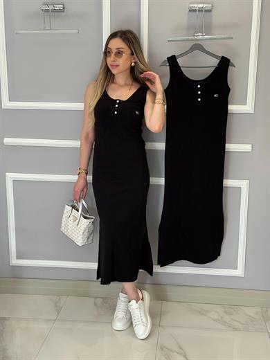 Th Yandan Yırtmaçlı Likralı Siyah Elbise 116 cm