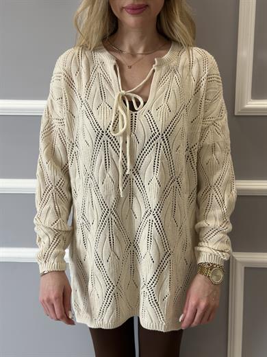 Tunik Triko Ajurlu Krem