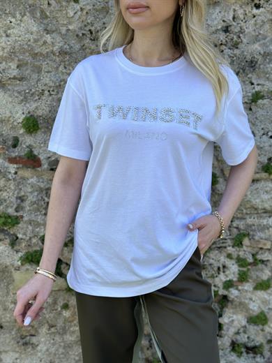 Tvt T-shirt Taşlı Kısa Kol Beyaz