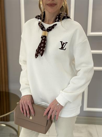 VT Fularlı Şardonlu Beyaz Sweatshirt