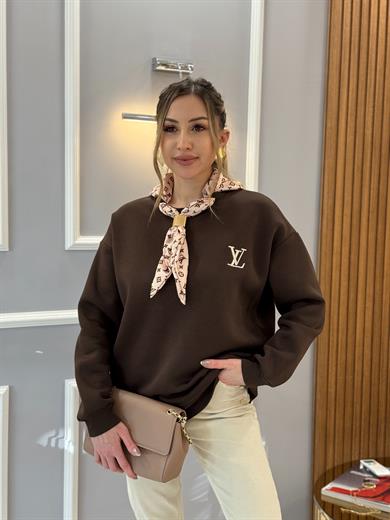 VT Fularlı Şardonlu Kahverengi Sweatshirt