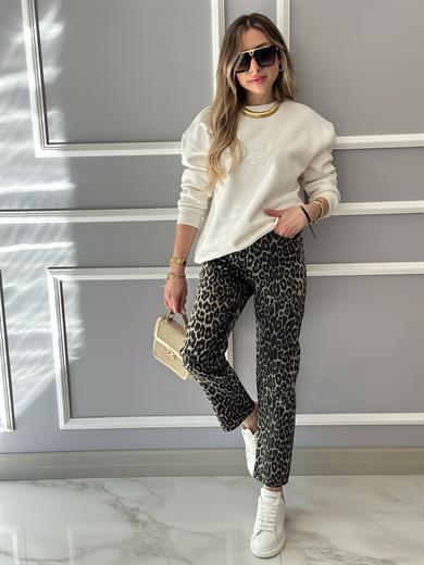 Zr  Leopar Desen Jean Pantolon Mom  