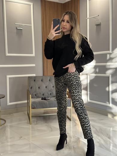 Zr  Leopar Desen Jean Pantolon Mom  