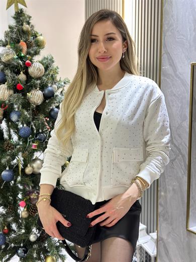 Zr Sweat Ceket Serpme Taşlı Ekru