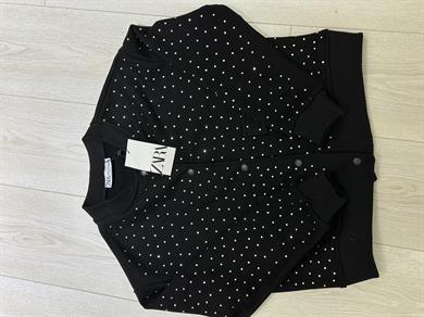 Zr Sweat Ceket Serpme Taşlı Siyah
