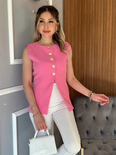 Zr Yelek Gold Düğmeli İçi Astarlı Pembe